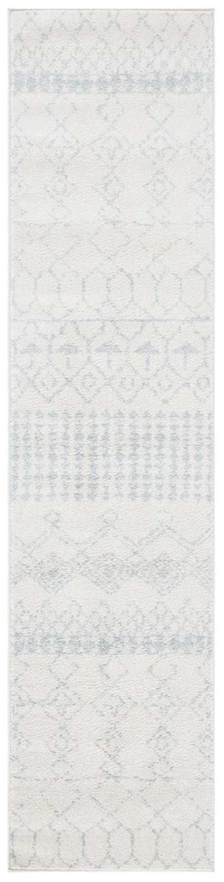 Ivory and Light Grey Hand-Knotted Synthetic 2' x 11' Runner Rug