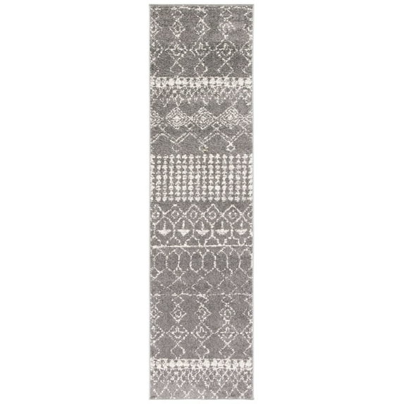 SAFAVIEH Tulum Coriander Moroccan Geometric Runner, 2' x 15', Grey/Ivory