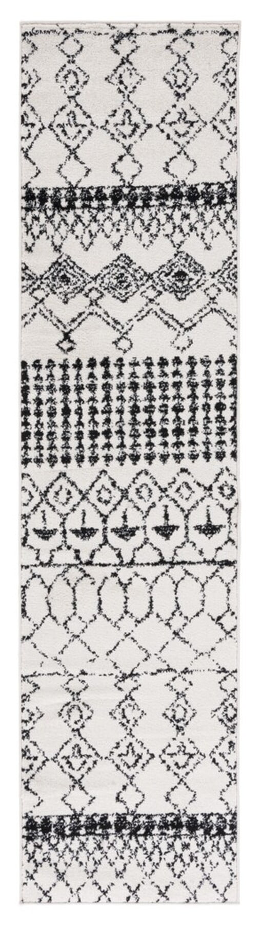 Ivory and Black Hand-Knotted Round Synthetic Rug