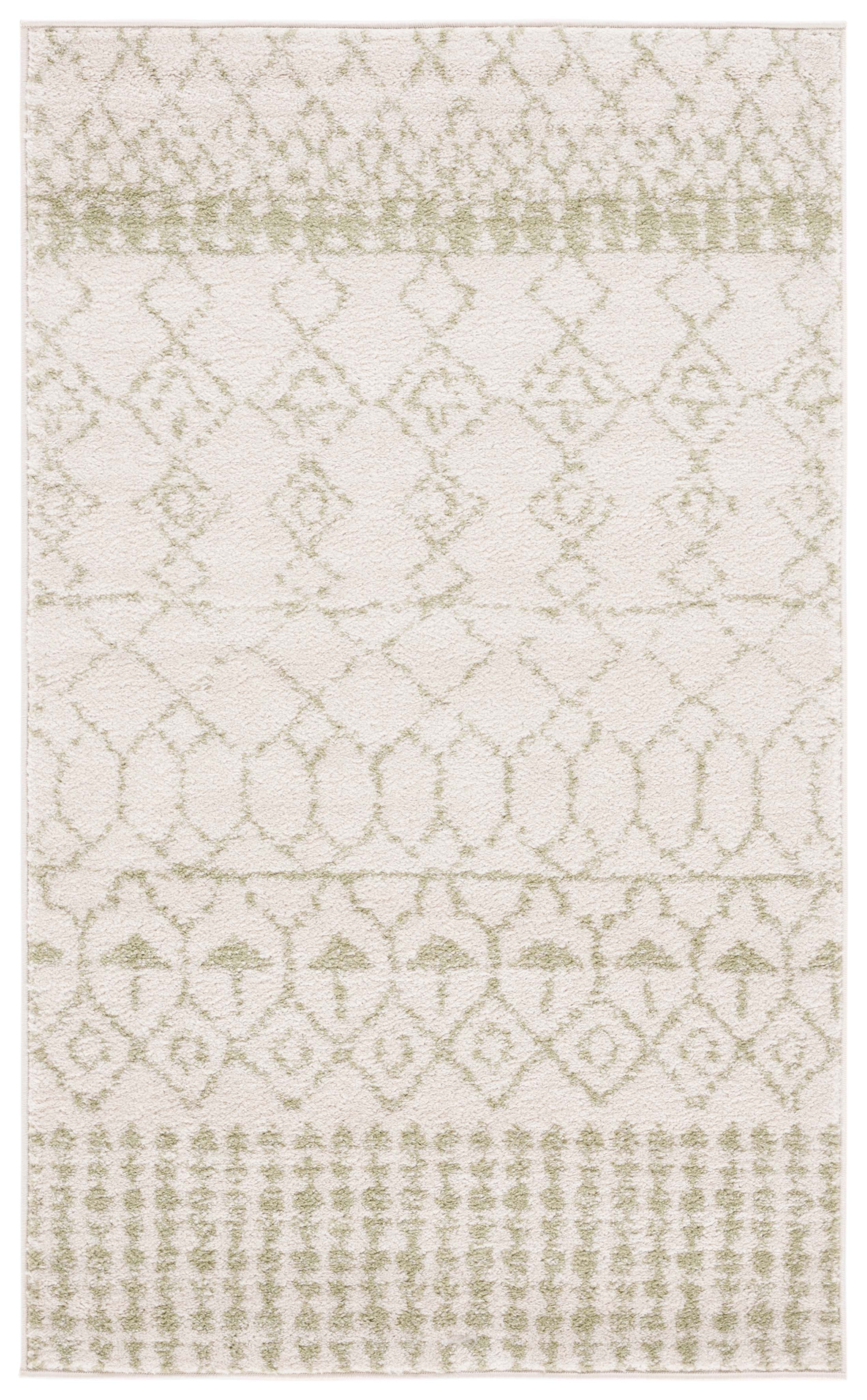 Hand-Knotted Off-White and Sage Synthetic Area Rug, 3' x 5'