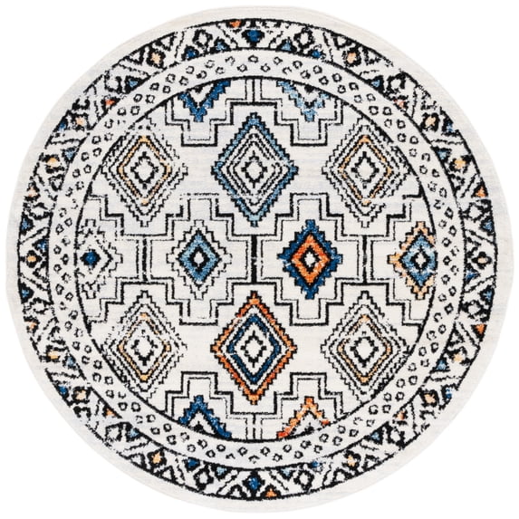 SAFAVIEH Tulum Elouise Oriental Area Rug, Ivory Grey/Blue Rust, 6'7" x 6'7" Round