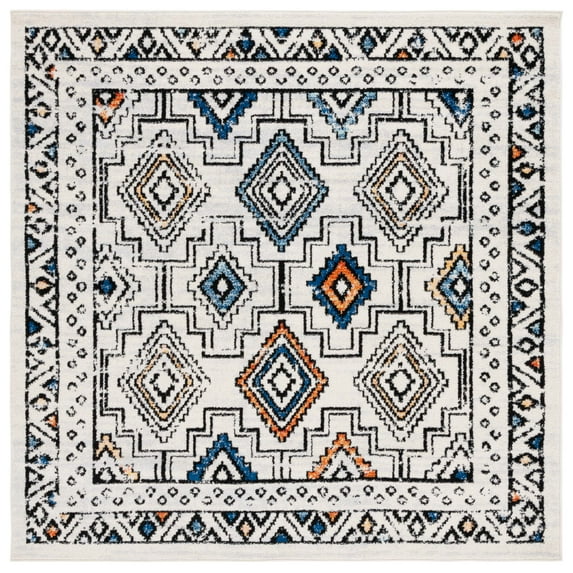 SAFAVIEH Tulum Elouise Oriental Area Rug, Ivory Grey/Blue Rust, 6'7" x 6'7" Square