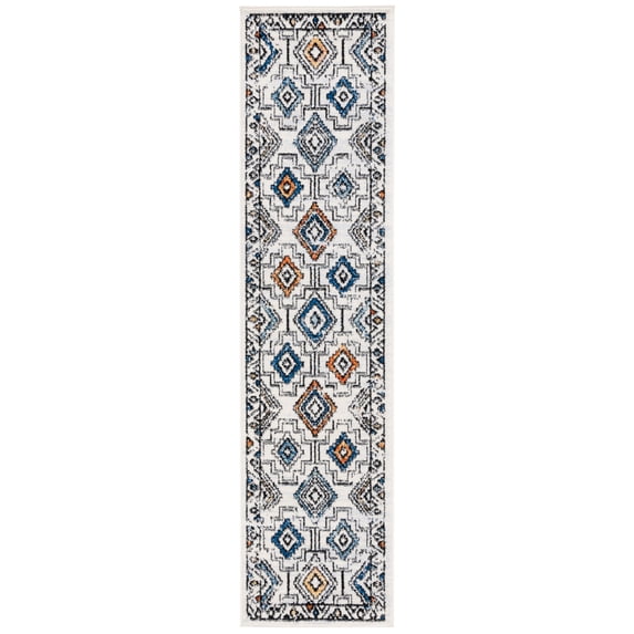 SAFAVIEH Tulum Elouise Oriental Runner Rug, Ivory Grey/Blue Rust, 2' x 8'