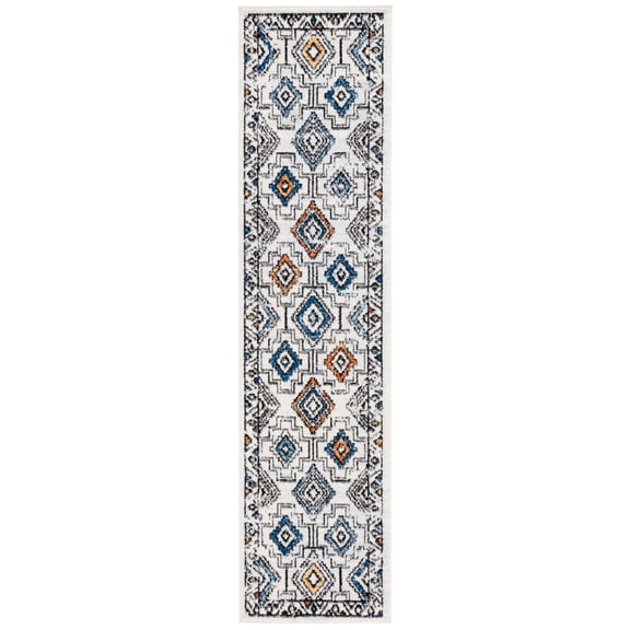 SAFAVIEH Tulum Elouise Oriental Runner Rug, Ivory Grey/Blue Rust, 2' x 8'
