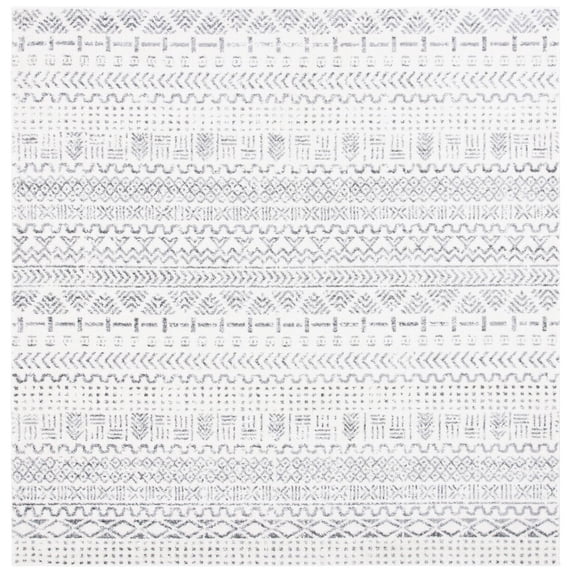 SAFAVIEH Tulum Emmett Distressed Geometric Area Rug, 6'7" x 6'7" Square, Ivory/Grey