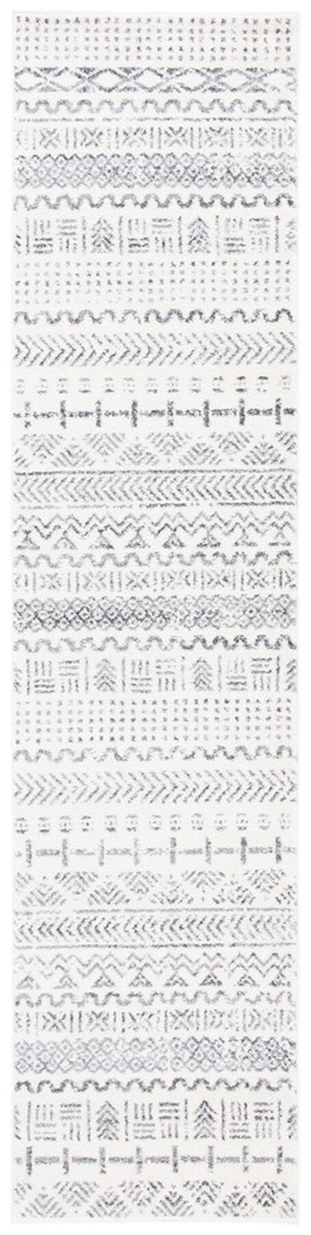 Ivory and Gray Geometric Hand-knotted Runner Rug