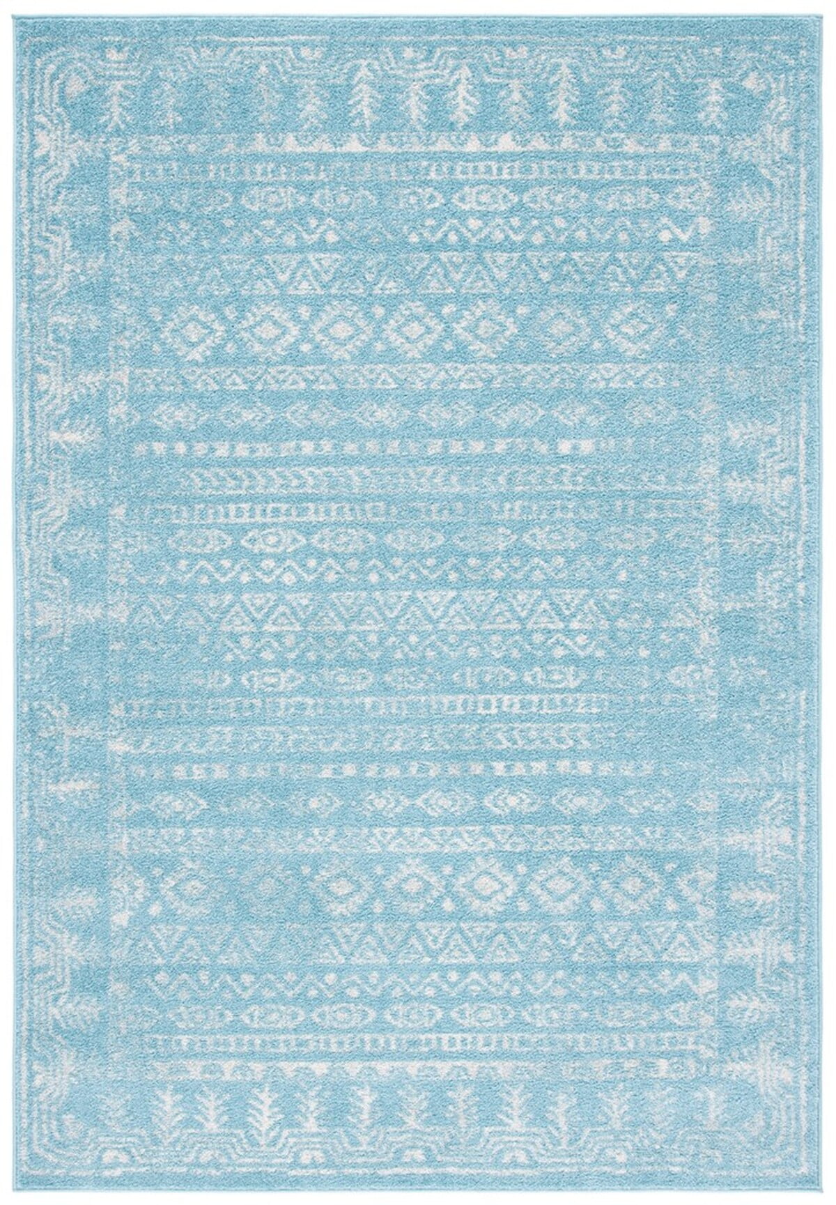Aqua and Ivory Hand-knotted Rectangular Area Rug