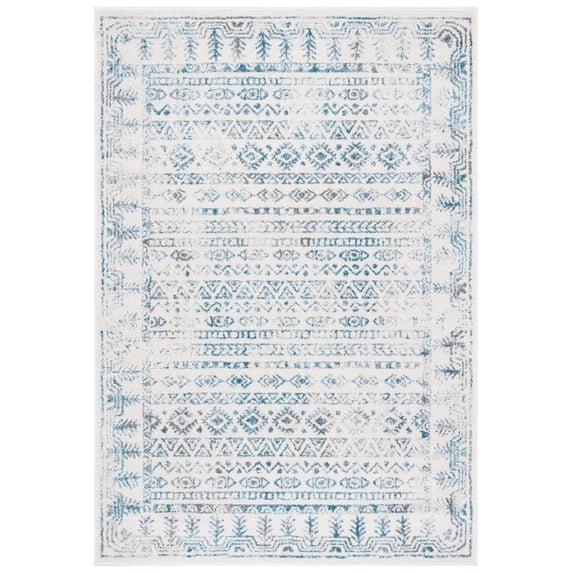 SAFAVIEH Tulum Flint Distressed Southwestern Area Rug, 5'3" x 7'6", Ivory/Teal