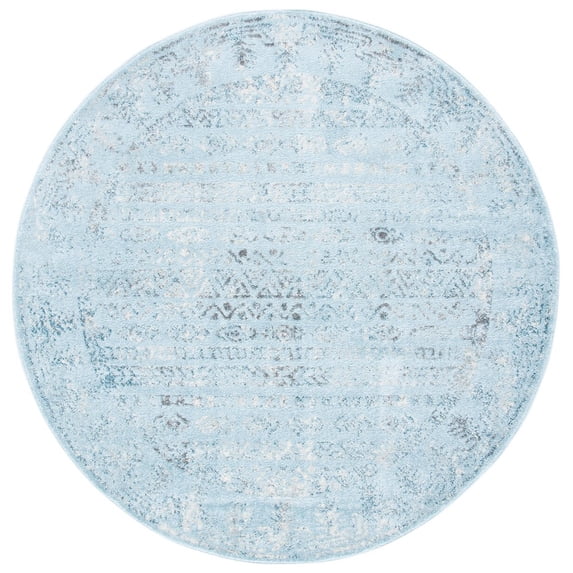 SAFAVIEH Tulum Flint Distressed Southwestern Area Rug, 6'7" x 6'7" Round, Aqua Blue/Dark Grey
