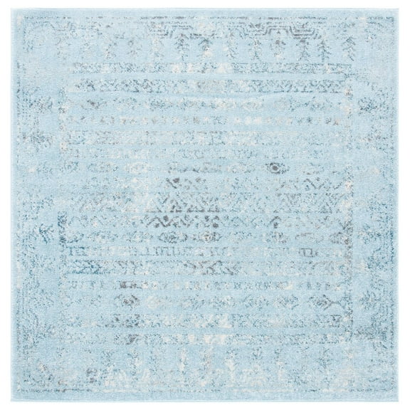 SAFAVIEH Tulum Flint Distressed Southwestern Area Rug, 6'7" x 6'7" Square, Aqua Blue/Dark Grey