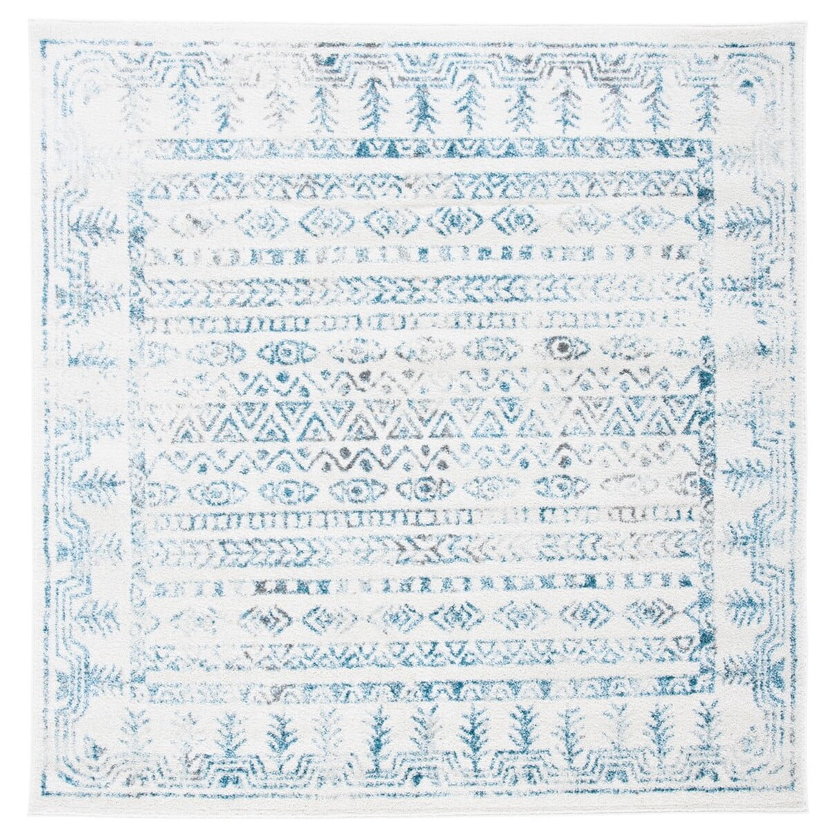 SAFAVIEH Tulum Flint Distressed Southwestern Area Rug, 6'7" x 6'7" Square, Ivory/Teal