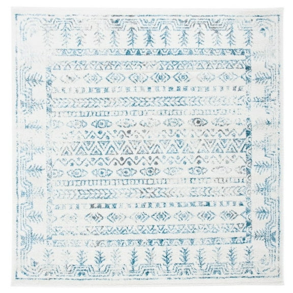 SAFAVIEH Tulum Flint Distressed Southwestern Area Rug, 6'7" x 6'7" Square, Ivory/Teal