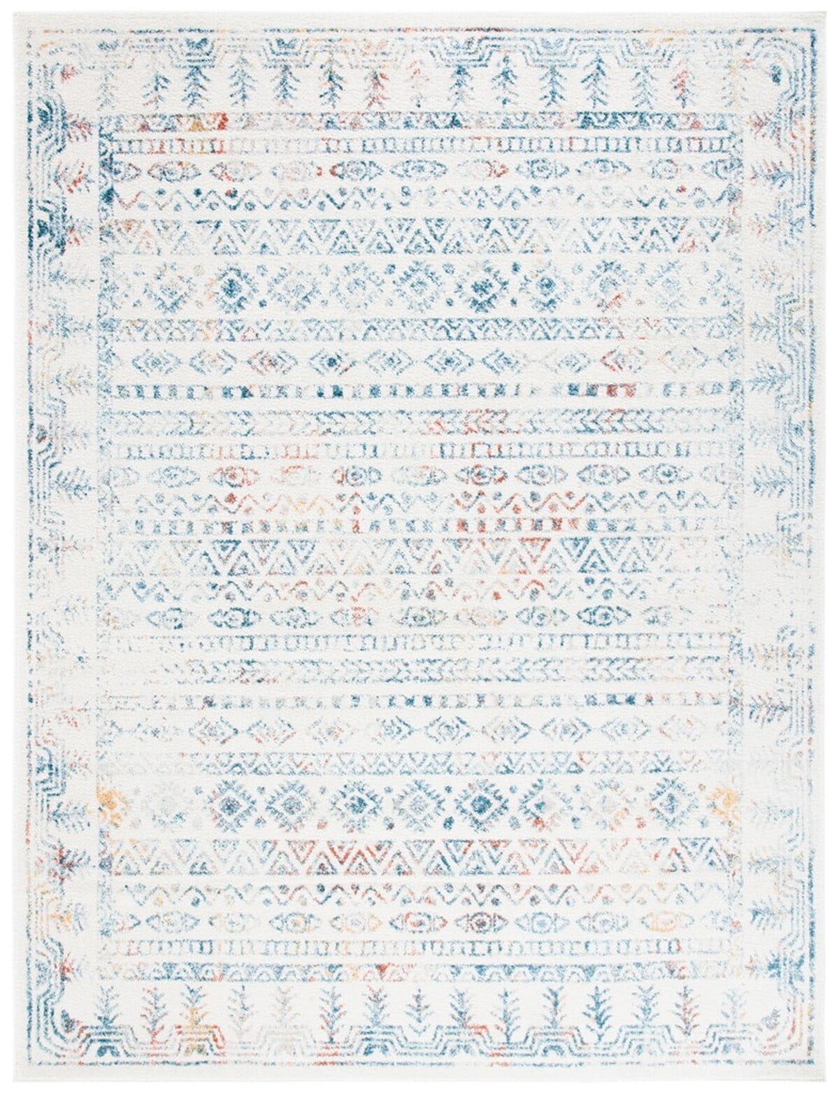 Ivory Rectangular 8' x 10' Stain-Resistant Synthetic Area Rug