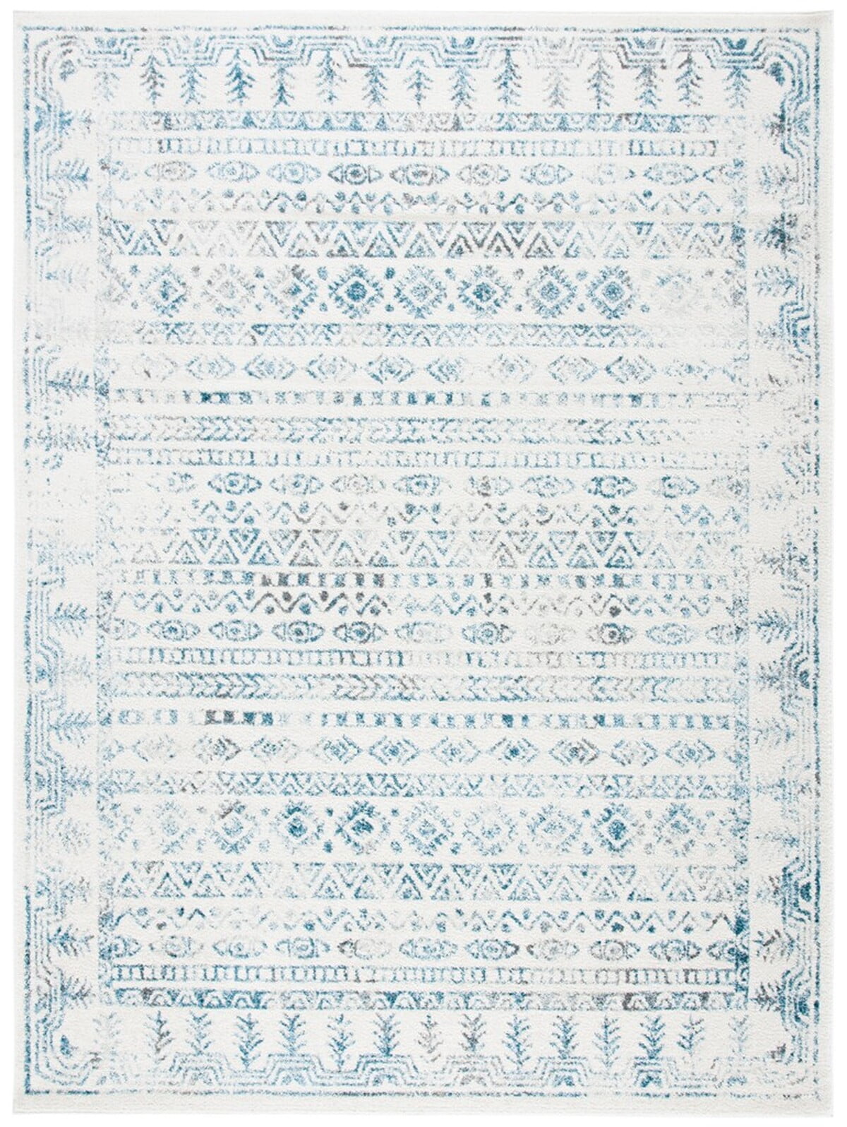 Ivory and Teal Hand-knotted Round Synthetic Area Rug