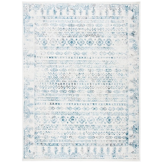 SAFAVIEH Tulum Flint Distressed Southwestern Area Rug, 9' x 12', Ivory/Teal