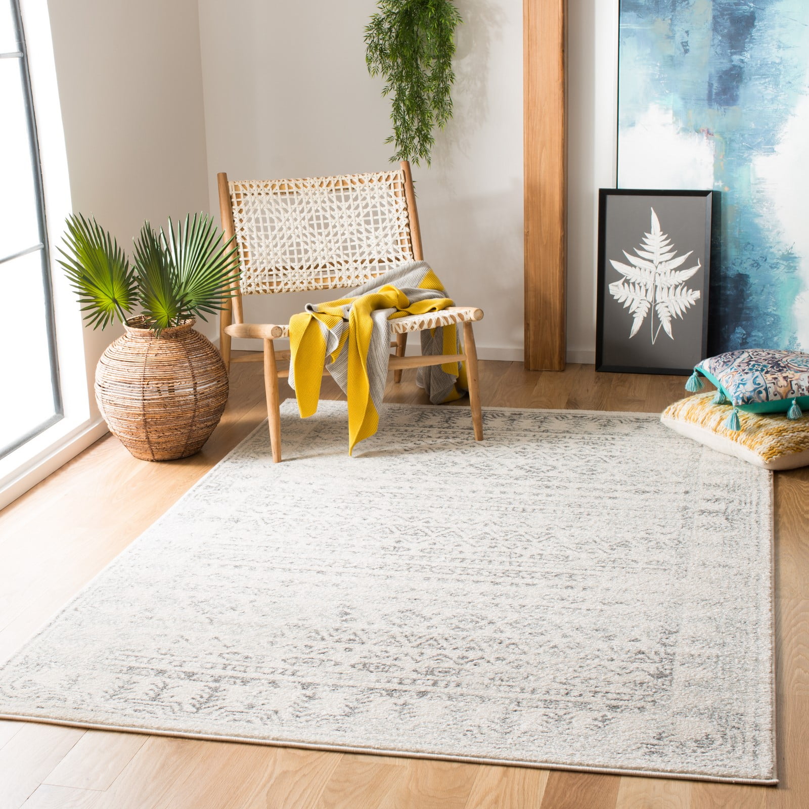 Ivory & Grey Synthetic 8' x 10' Hand-Knotted Area Rug