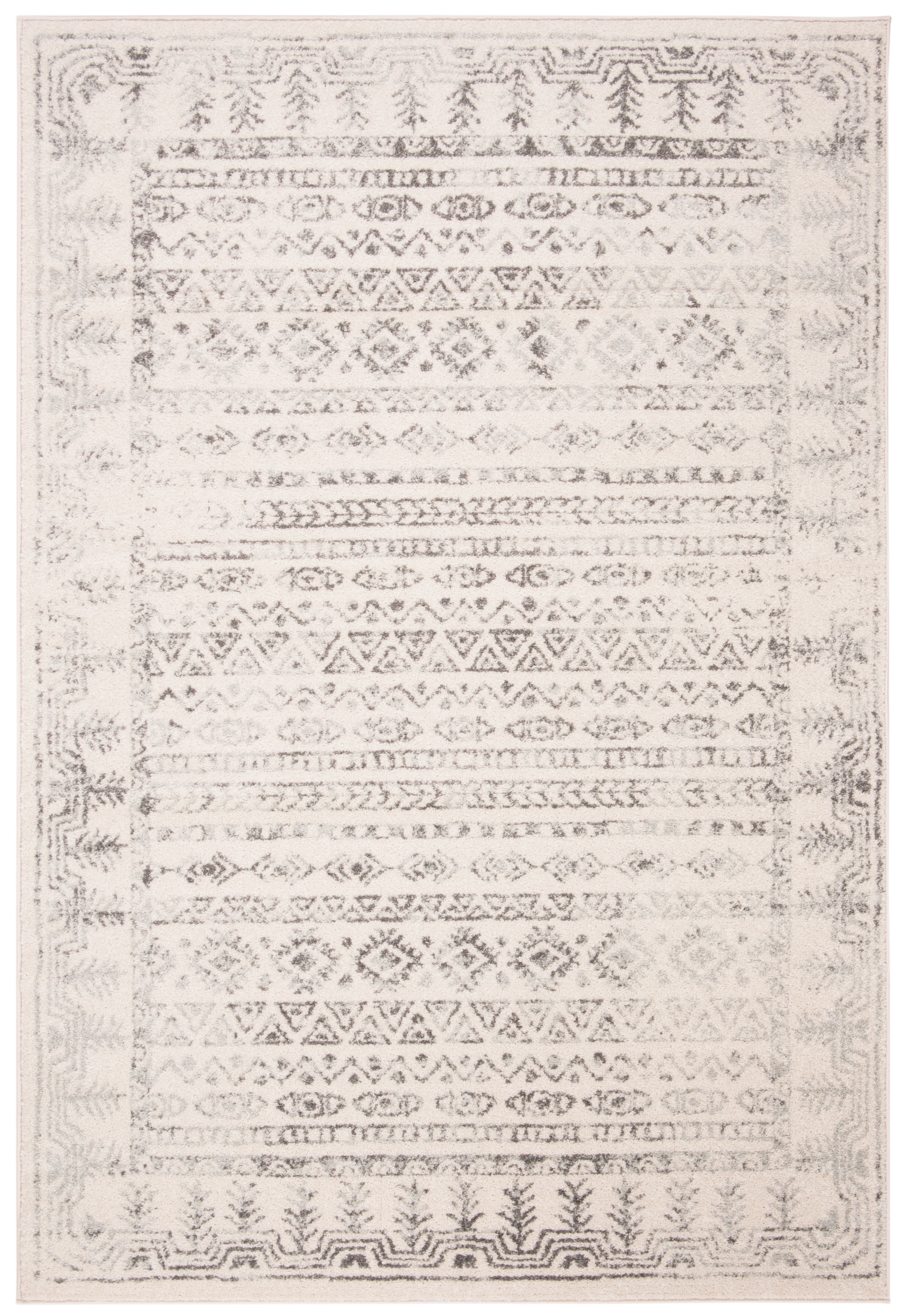 Ivory and Gray Rectangular Synthetic Area Rug