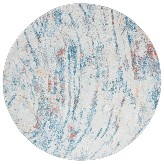 SAFAVIEH Tulum Fredrick Abstract Area Rug, 6'7" x 6'7" Round, Ivory/Dark Blue