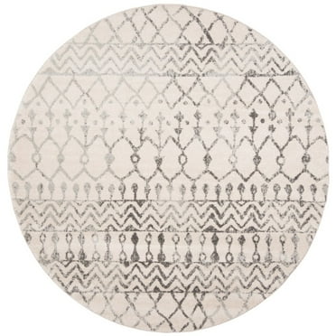SAFAVIEH Tulum Glen Moroccan Geometric Area Rug, 10' x 10' Round, Ivory/Grey