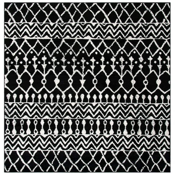 SAFAVIEH Tulum Glen Moroccan Geometric Area Rug, 10' x 10' Square, Black/Ivory