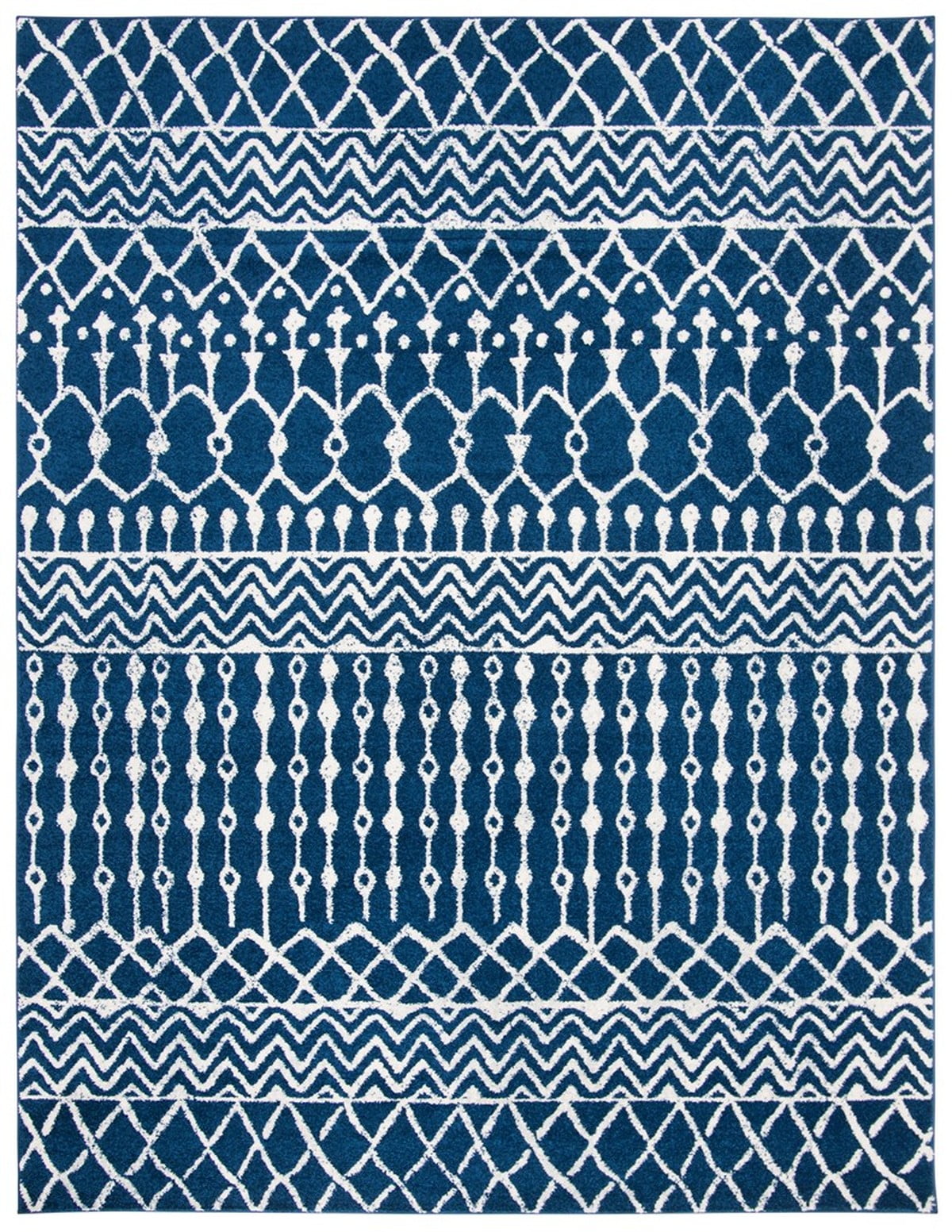 Navy and Ivory Geometric Square Area Rug, 10' x 10'