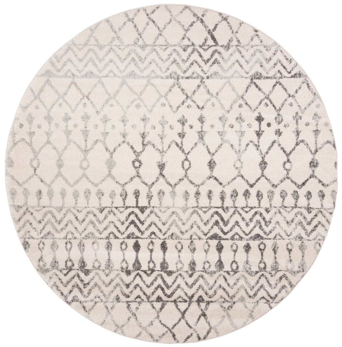SAFAVIEH Tulum Glen Moroccan Geometric Area Rug, 3' x 3' Round, Ivory/Grey