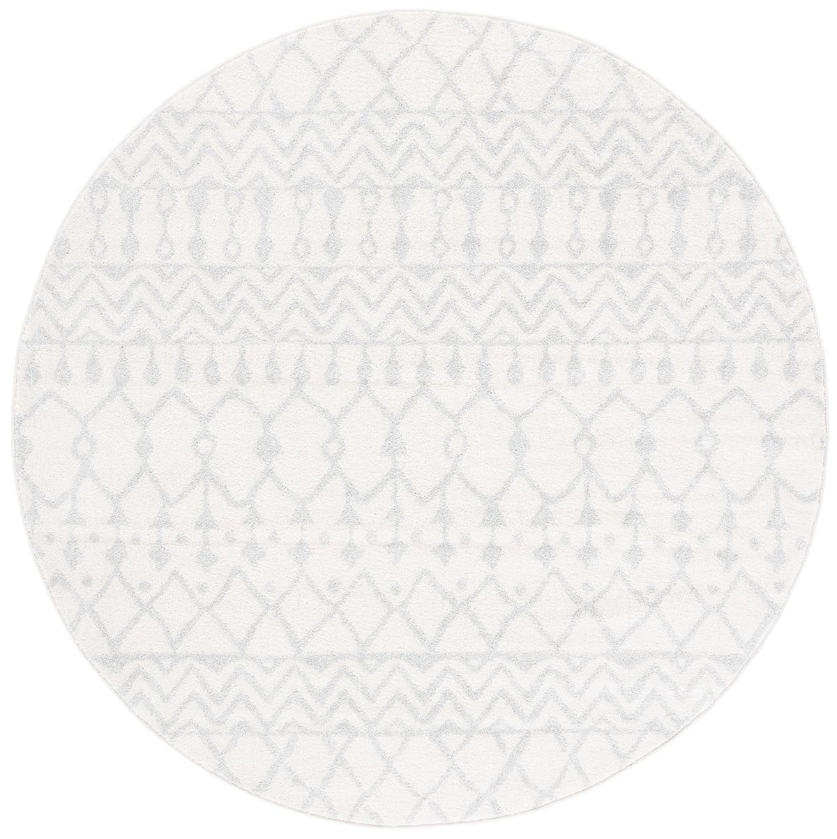Ivory and Light Grey Hand-Knotted Round Synthetic Area Rug
