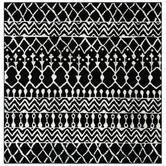 SAFAVIEH Tulum Glen Moroccan Geometric Area Rug, 3' x 3' Square, Black/Ivory