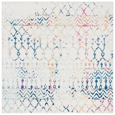 SAFAVIEH Tulum Glen Moroccan Geometric Area Rug, 3' x 3' Square, Ivory/Blue