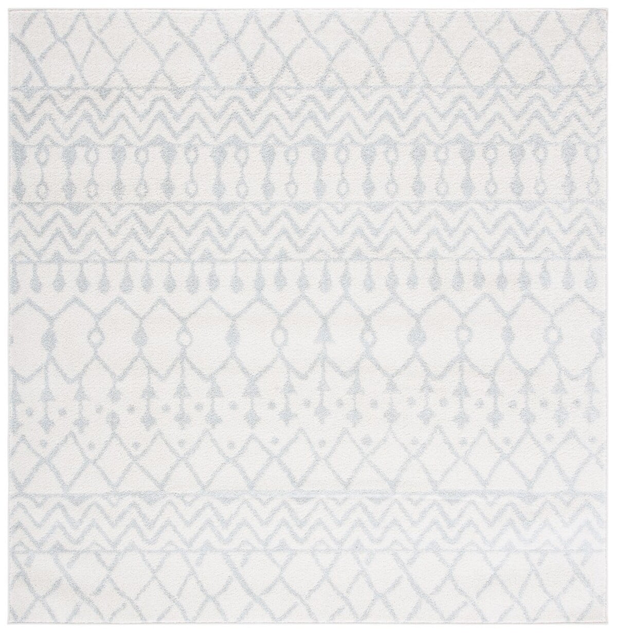 Ivory and Light Grey Hand-Knotted Square Synthetic Rug