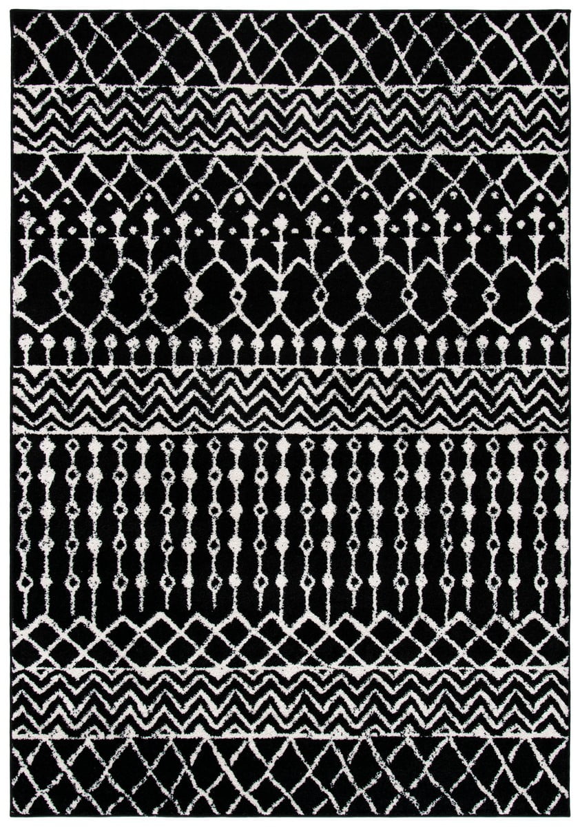Ivory and Black Hand-knotted Synthetic Area Rug, 5'3" x 7'6"