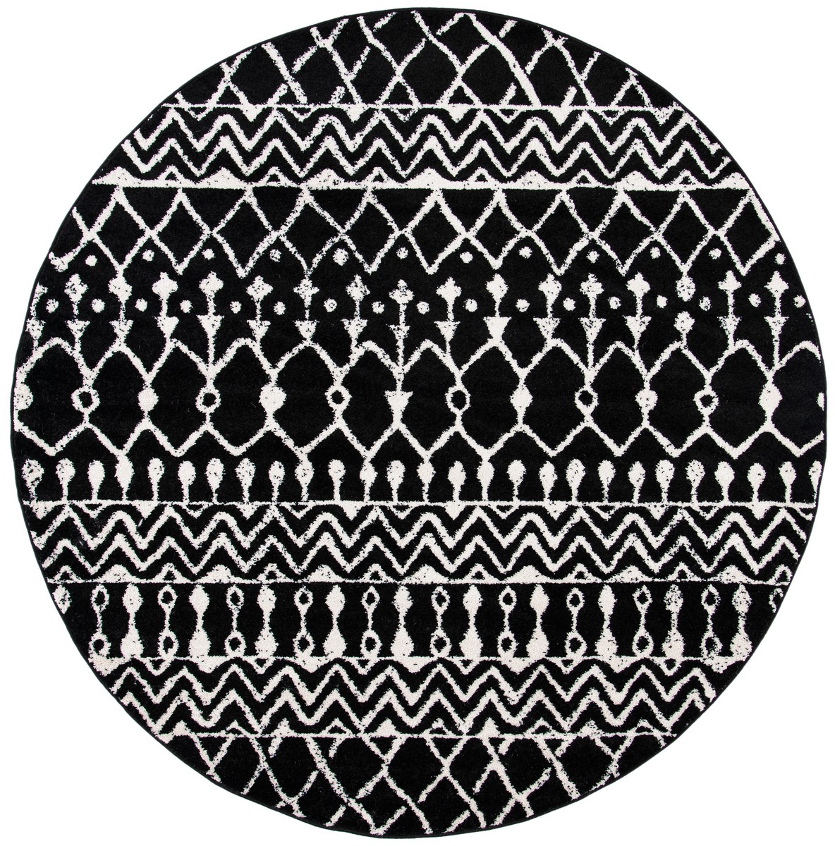 SAFAVIEH Tulum Glen Moroccan Geometric Area Rug, 5' x 5' Round, Black/Ivory - image 1 of 7