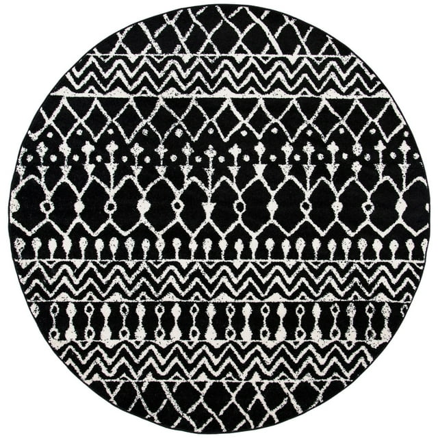 SAFAVIEH Tulum Glen Moroccan Geometric Area Rug, 5' x 5' Round, Black/Ivory