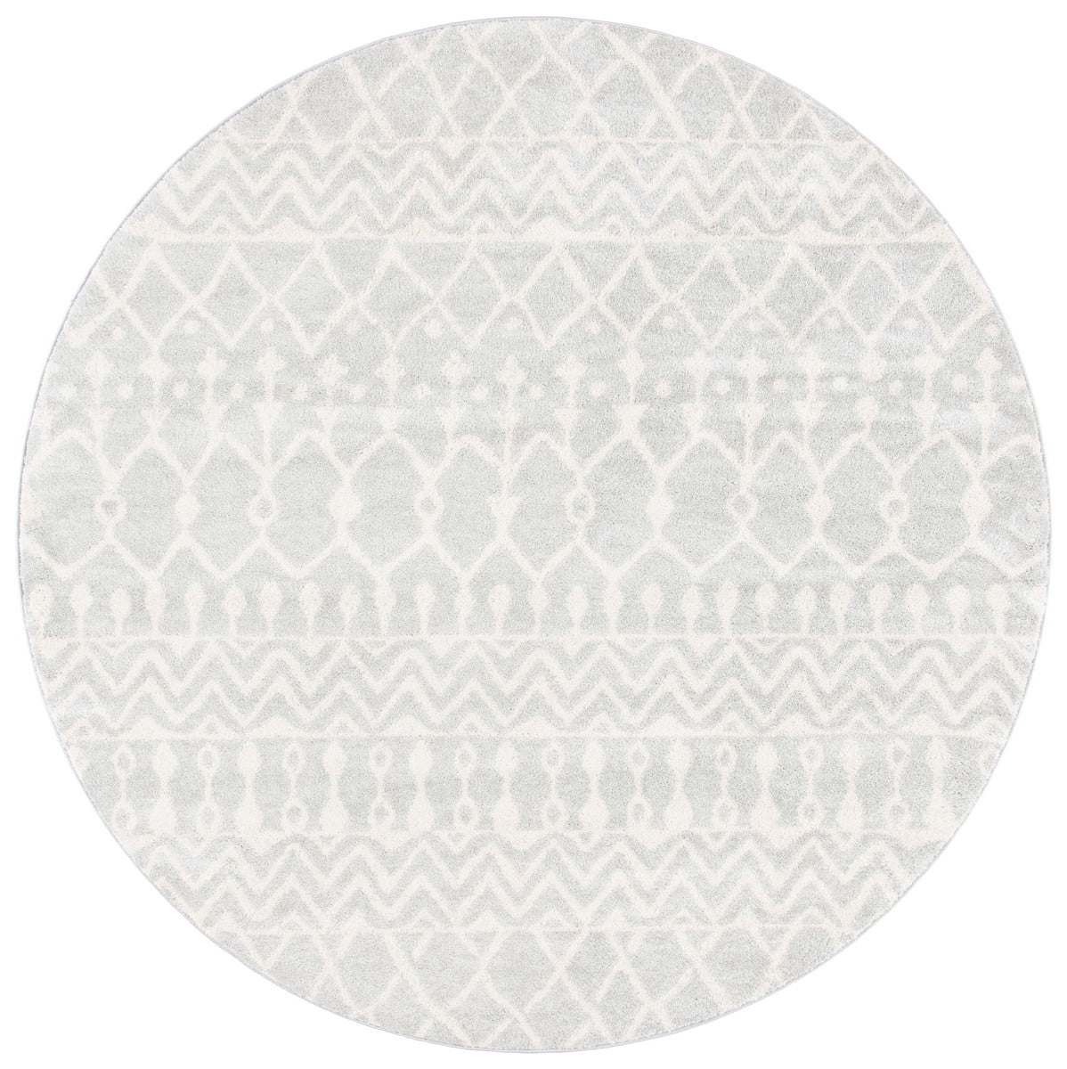 SAFAVIEH Tulum Glen Moroccan Geometric Area Rug, 5' x 5' Round, Light Grey/Ivory