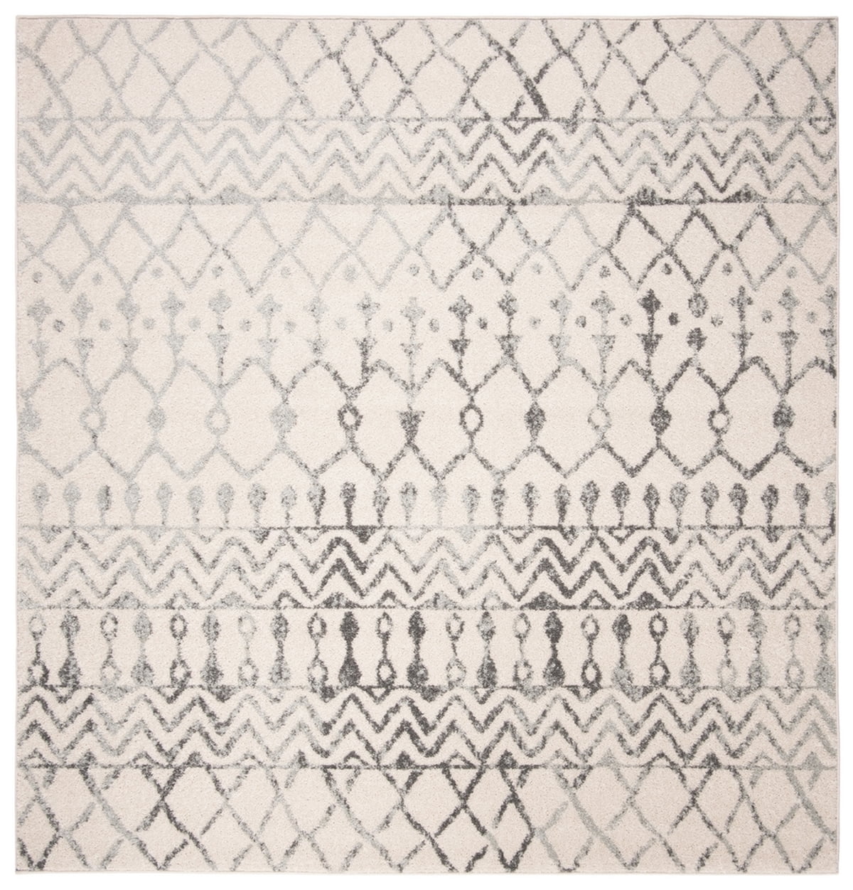 Ivory & Gray Square Boho-Chic Synthetic Area Rug