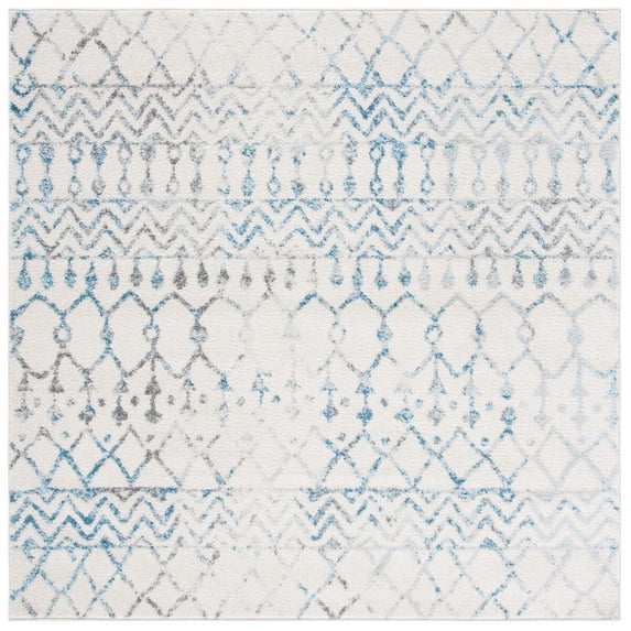 SAFAVIEH Tulum Glen Moroccan Geometric Area Rug, 5' x 5' Square, Ivory/Turquoise