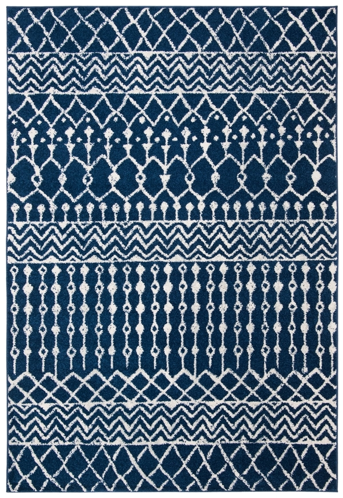Navy and Ivory Square Hand-knotted Easy Care Area Rug, 5' x 5'