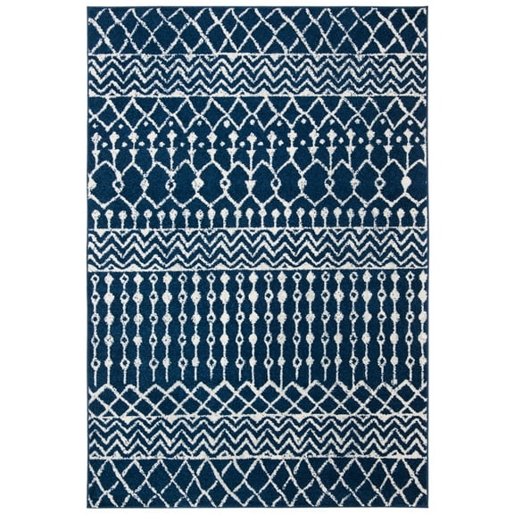 SAFAVIEH Tulum Glen Moroccan Geometric Area Rug, 5' x 5' Square, Navy/Ivory