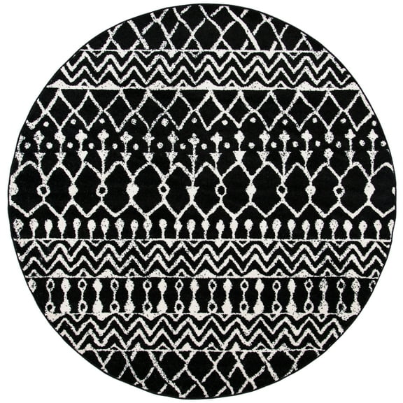 SAFAVIEH Tulum Glen Oriental Area Rug, Black/Ivory, 6'7" x 6'7" Round