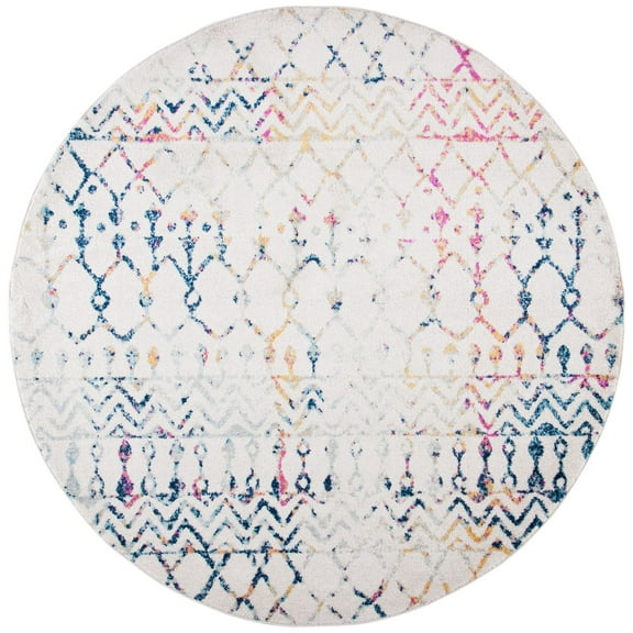 SAFAVIEH Tulum Glen Moroccan Geometric Area Rug, 6'7" x 6'7" Round, Ivory/Blue