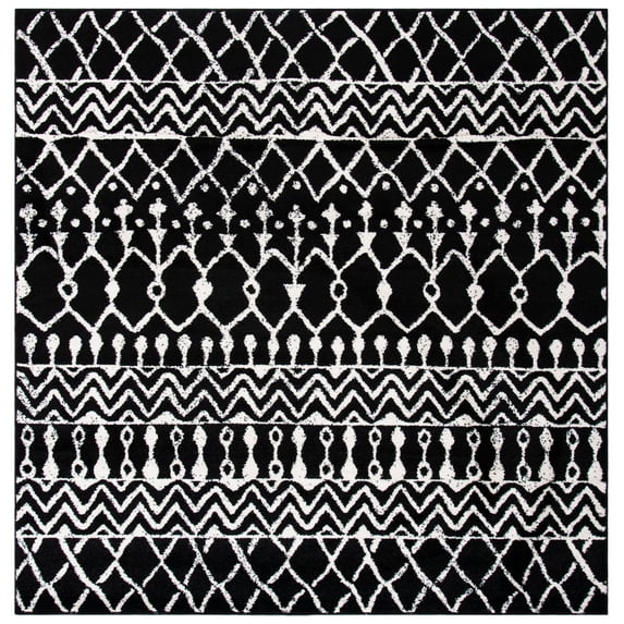 SAFAVIEH Tulum Glen Moroccan Geometric Area Rug, 6'7" x 6'7" Square, Black/Ivory