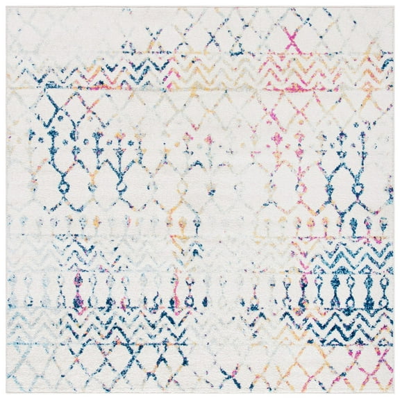 SAFAVIEH Tulum Glen Moroccan Geometric Area Rug, 6'7" x 6'7" Square, Ivory/Blue