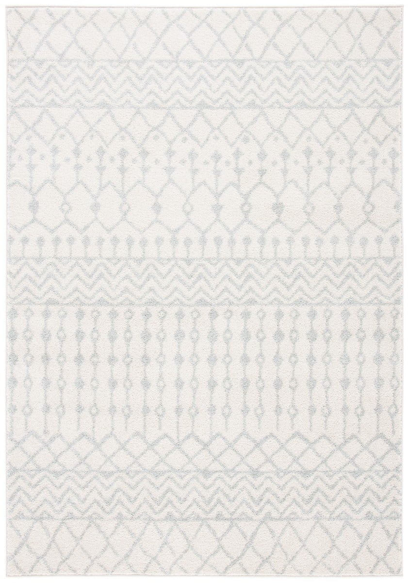 Ivory & Light Gray Hand-Knotted Synthetic Area Rug - 6' x 9'