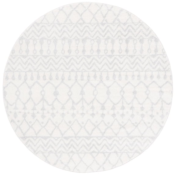 SAFAVIEH Tulum Glen Moroccan Geometric Area Rug, 8' x 8' Round, Ivory/Light Grey