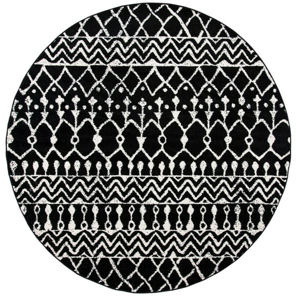SAFAVIEH Tulum Glen Moroccan Geometric Area Rug, 9' x 9' Round, Black/Ivory