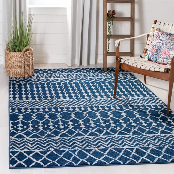 SAFAVIEH Tulum Glen Moroccan Geometric Area Rug, Navy/Ivory, 3' x 5'