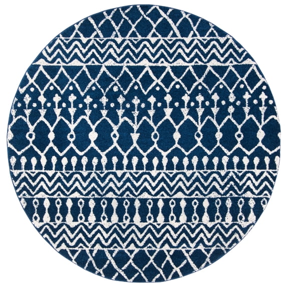 SAFAVIEH Tulum Glen Moroccan Geometric Area Rug, Navy/Ivory, 5' x 5' Round