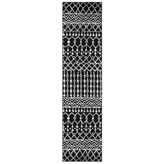 SAFAVIEH Tulum Glen Moroccan Geometric Runner, 2' x 19', Black/Ivory