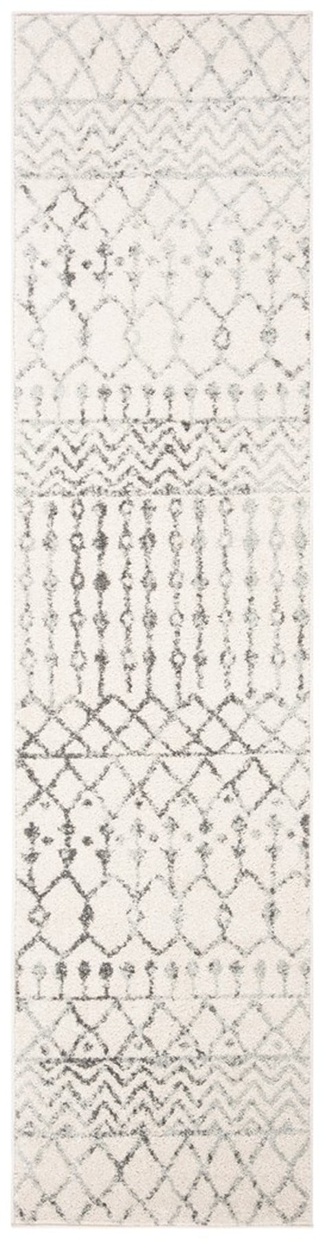 Ivory and Grey Synthetic Moroccan Runner Rug