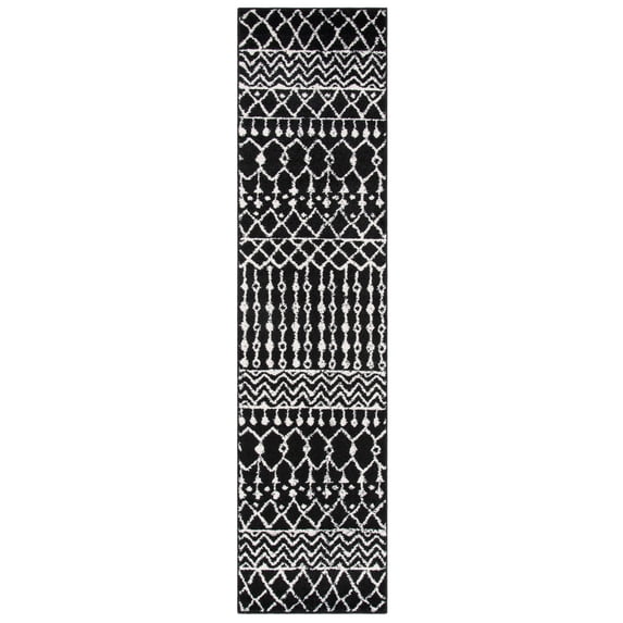 SAFAVIEH Tulum Glen Moroccan Geometric Runner, 2' x 21', Black/Ivory